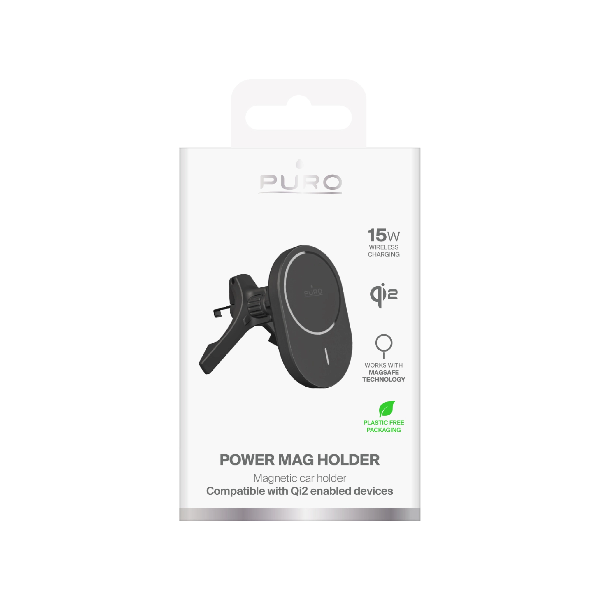 PURO Power Mag Holder magnetisk bilholder med trådløs Qi2-opladning