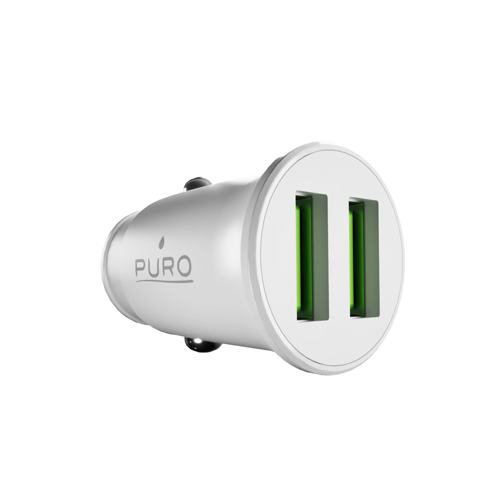 PURO Pro Lite biloplader med 2 USB-A-porte. Hvid