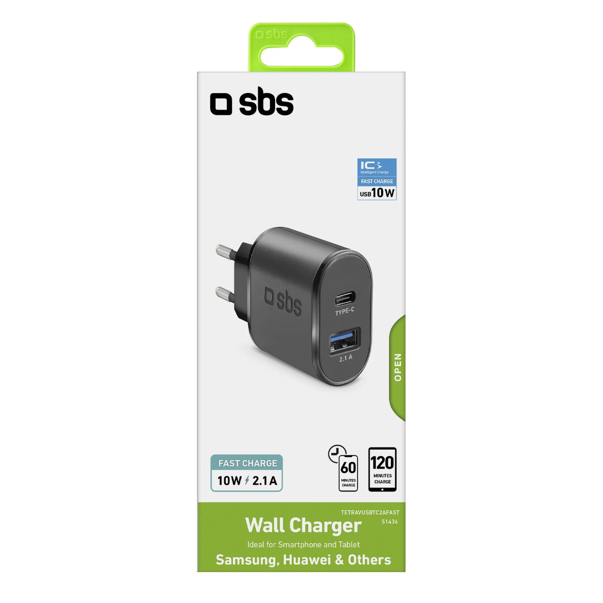SBS 10W oplader.  2.1A. Sort
