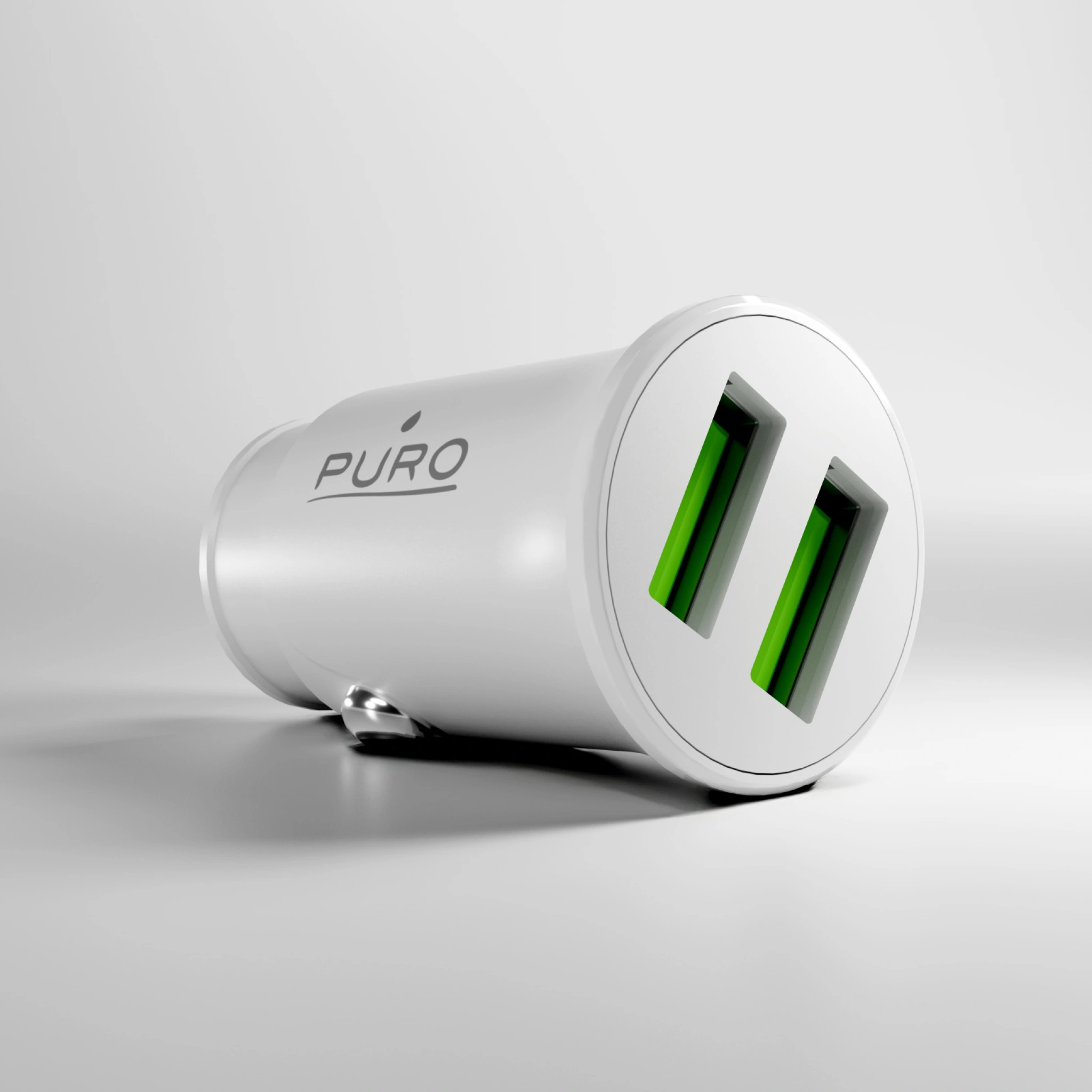 PURO Pro Lite biloplader med 2 USB-A-porte. Hvid