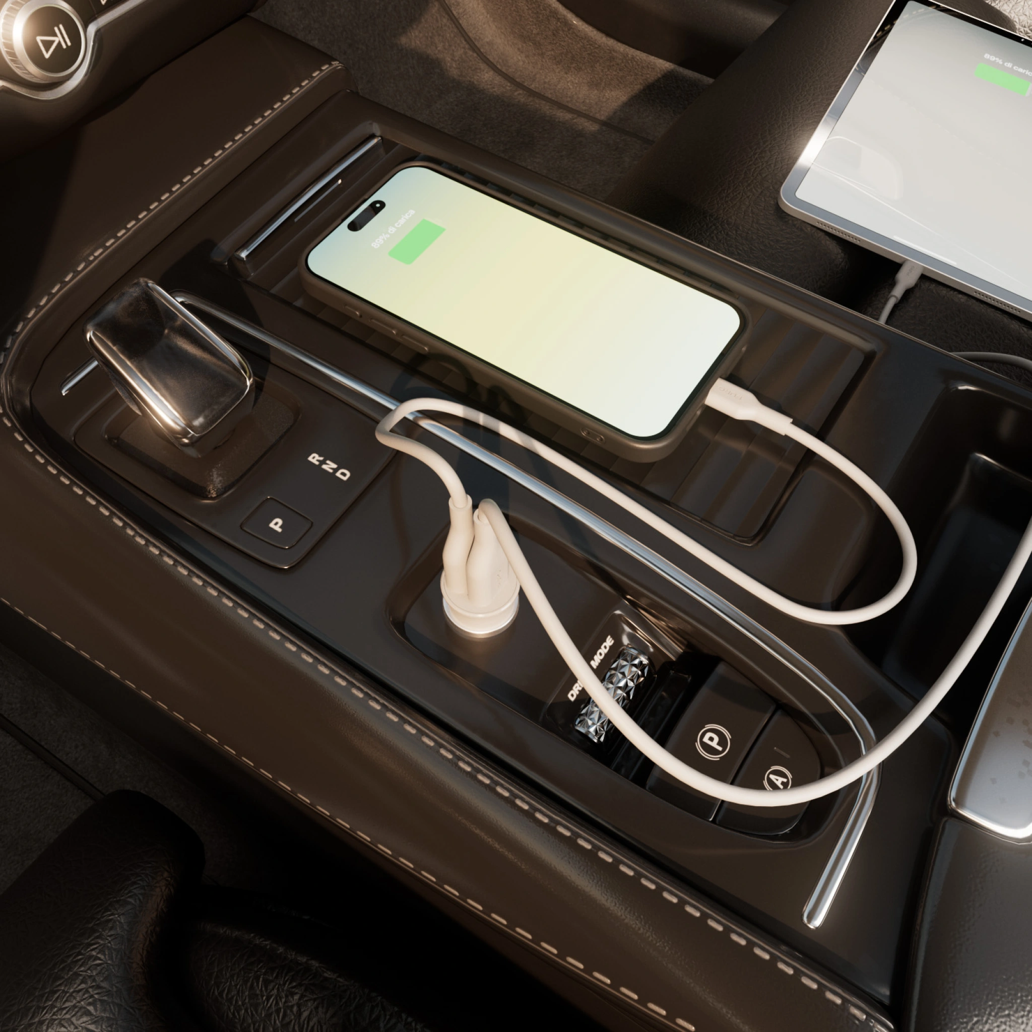 PURO Pro Lite biloplader med 2 USB-A-porte. Hvid