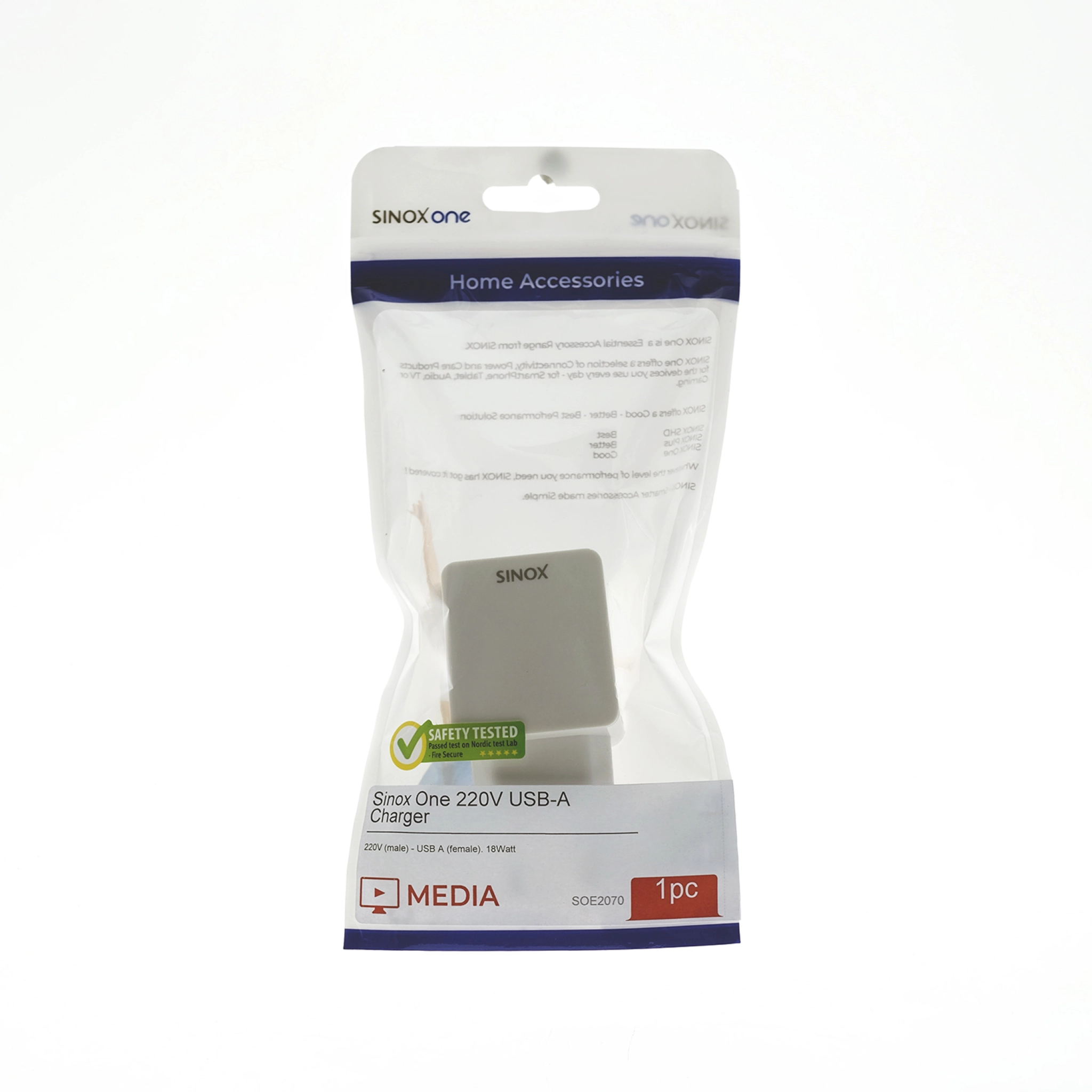 Sinox 230V USB-A oplader 18W. Hvid