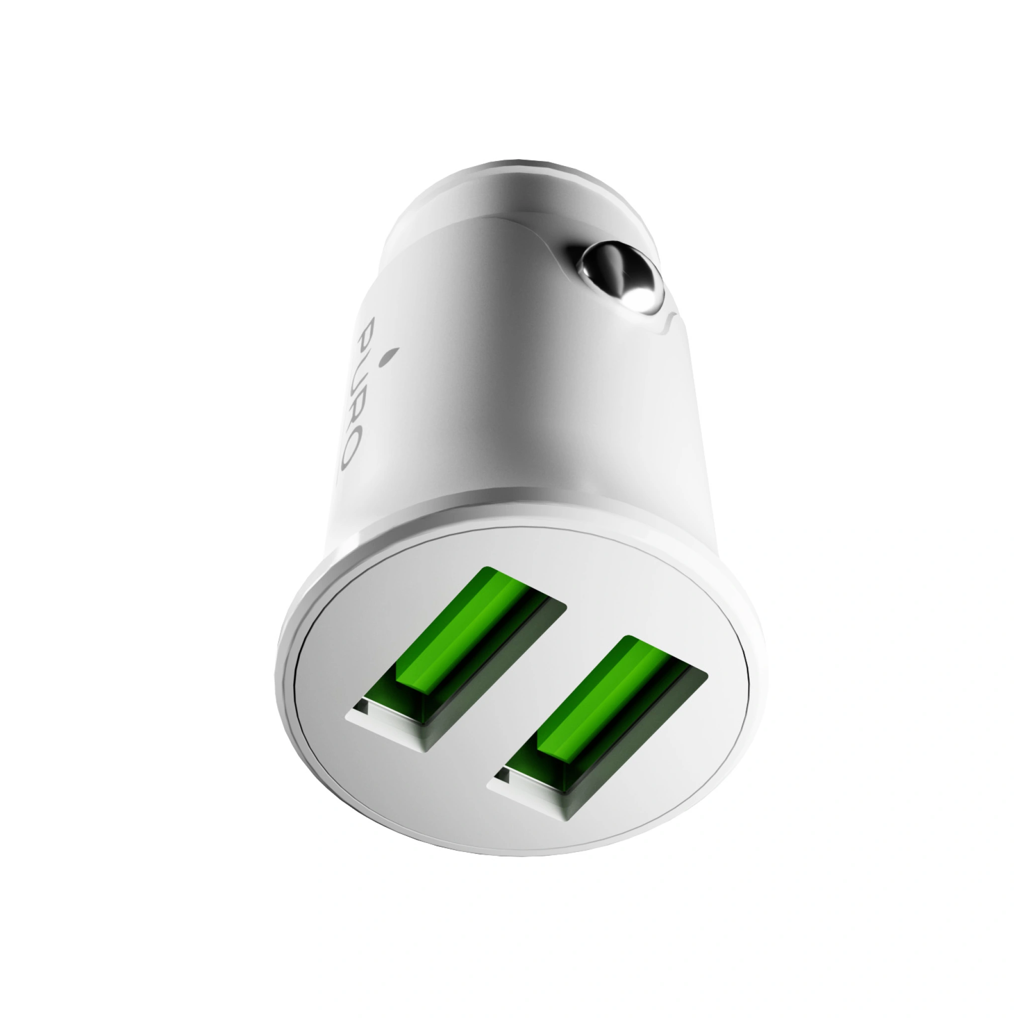PURO Pro Lite biloplader med 2 USB-A-porte. Hvid