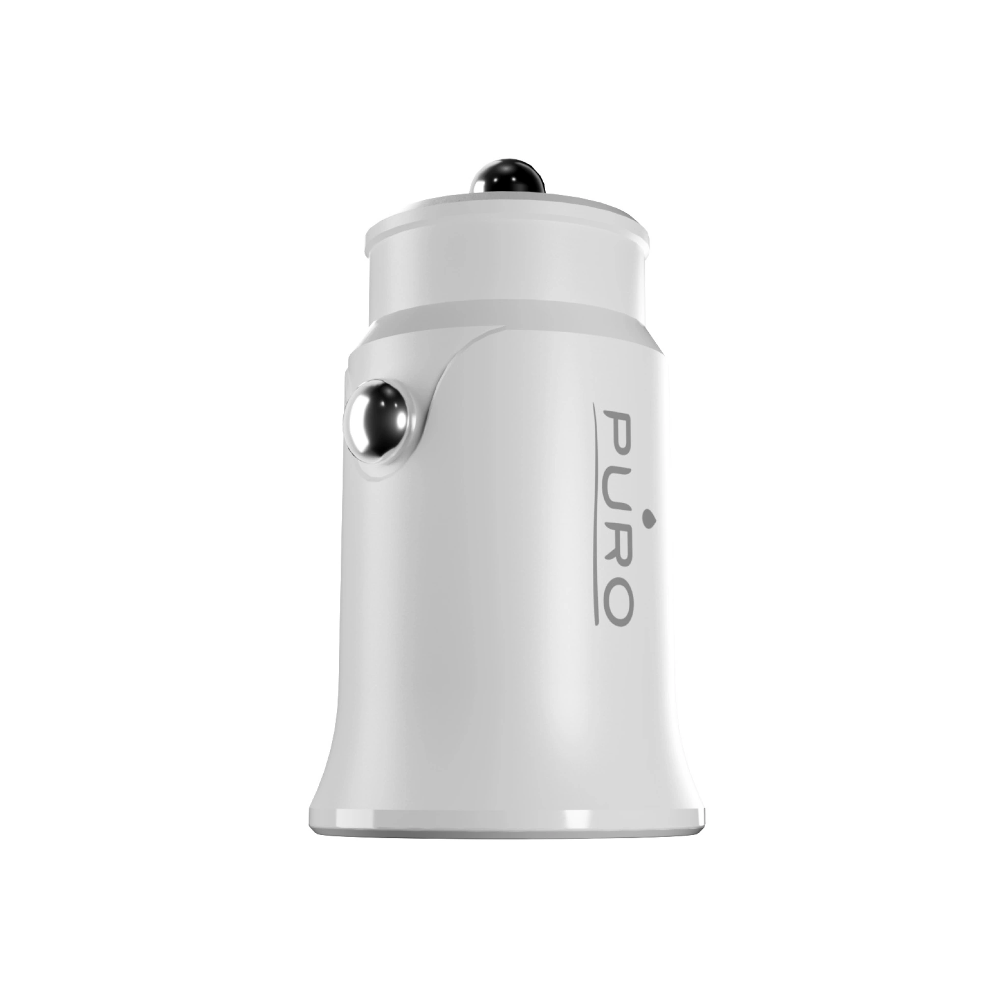 PURO Pro Lite biloplader med 1 USB-A-port og 1 USB-C-port. Hvid