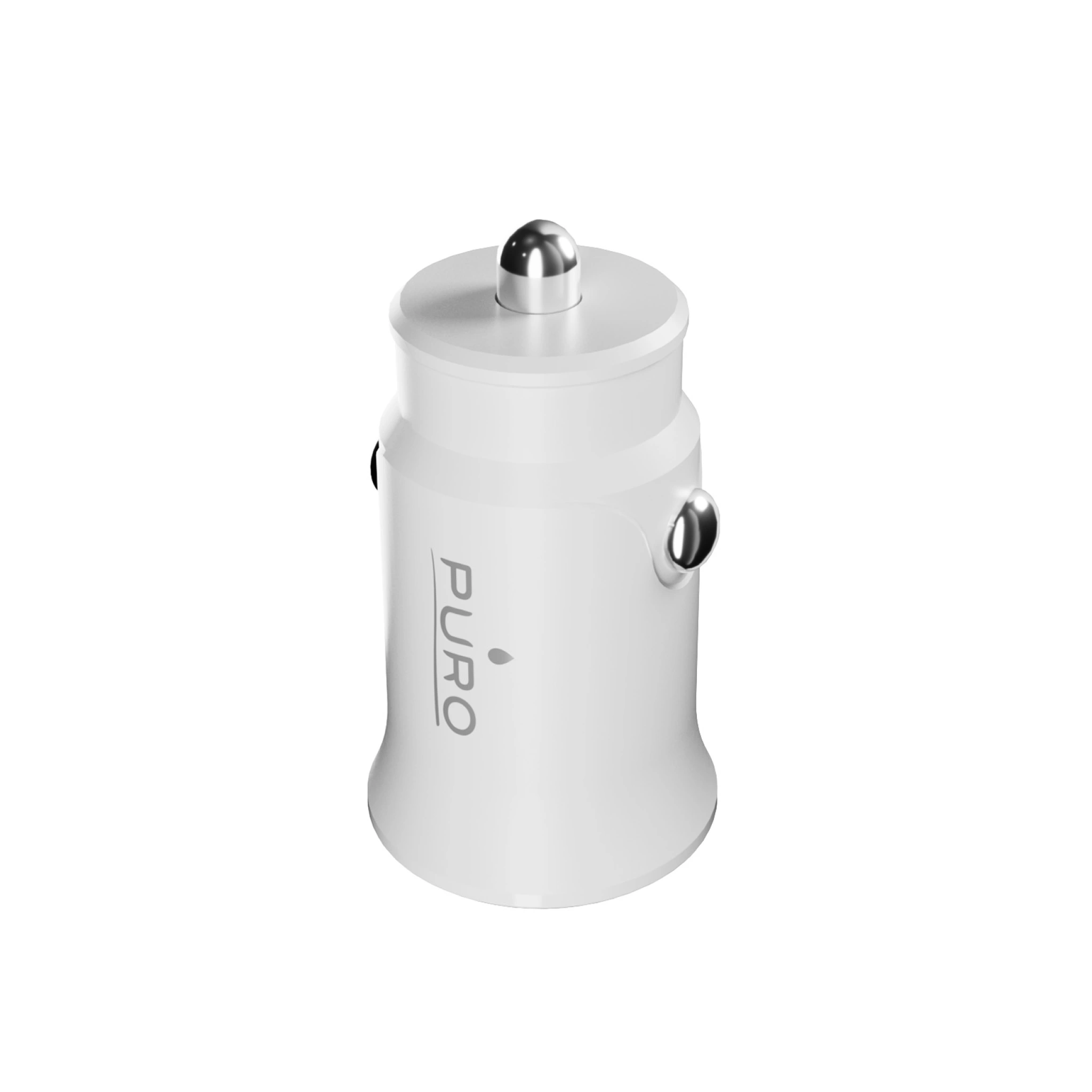 PURO Pro Lite biloplader med 1 USB-A-port og 1 USB-C-port. Hvid