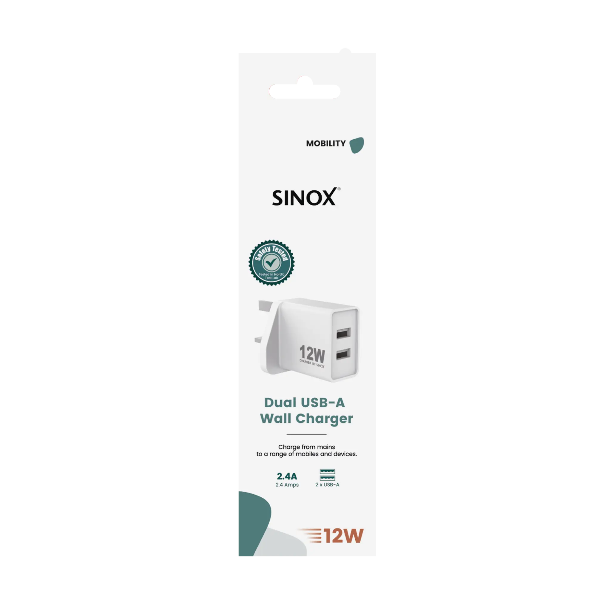 Sinox 230V (UK) 2xUSB-A oplader 12W. Hvid