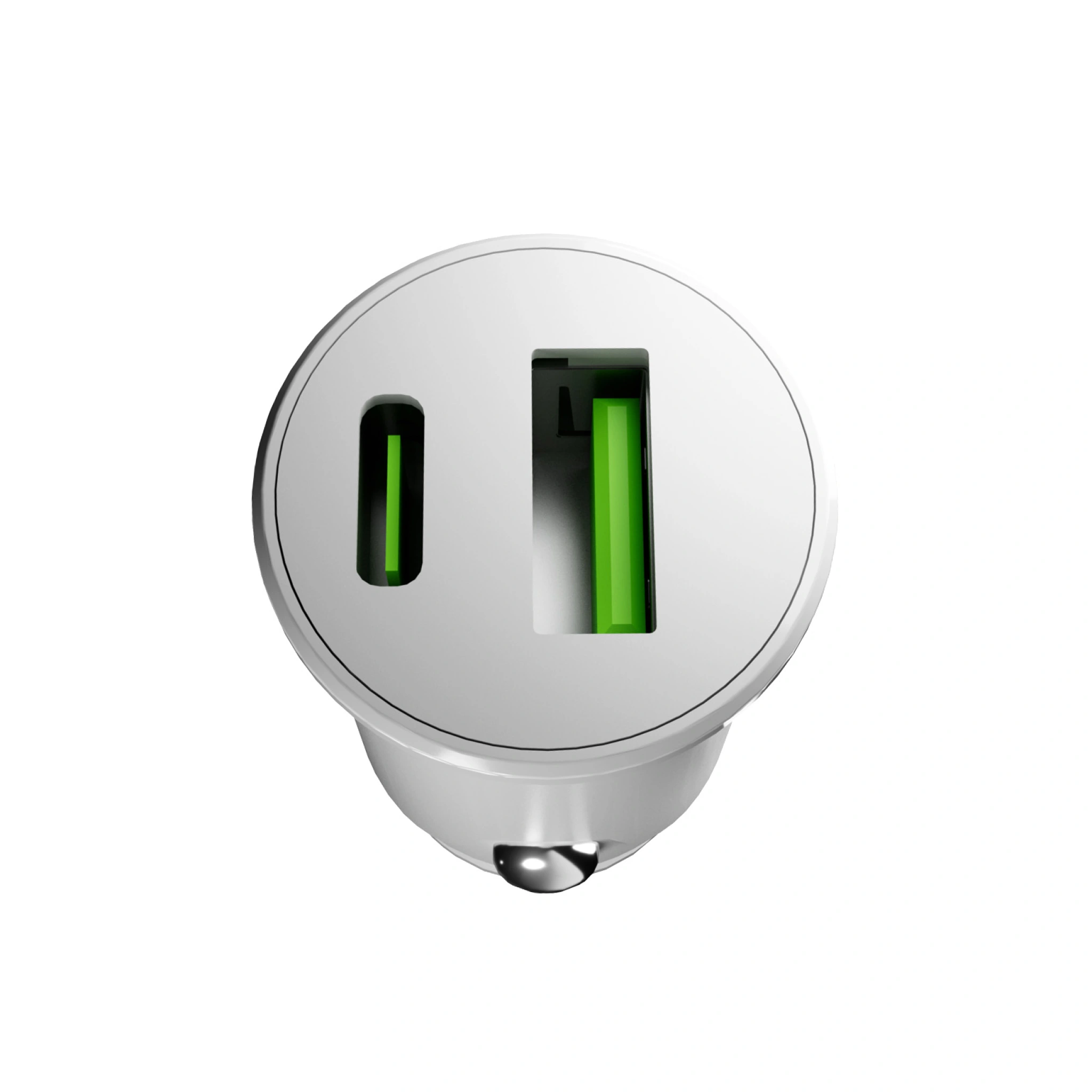 PURO Pro Lite biloplader med 1 USB-A-port og 1 USB-C-port. Hvid