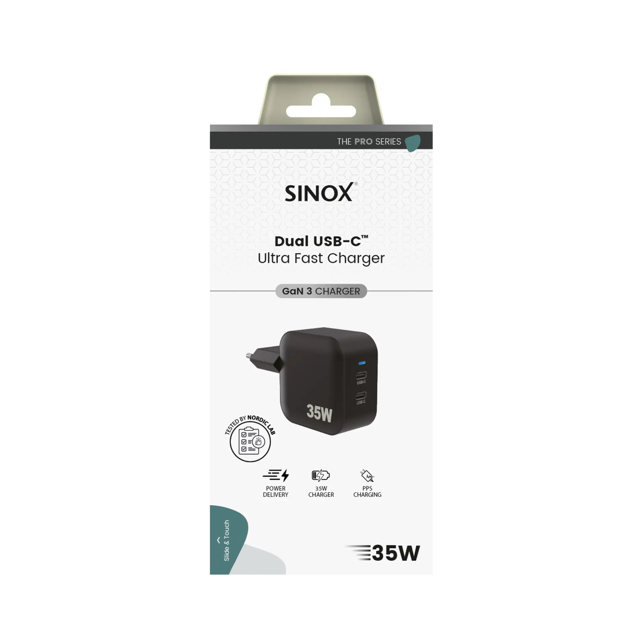 Sinox PRO Wall Charger 2xUSB-C PD 35W. Black