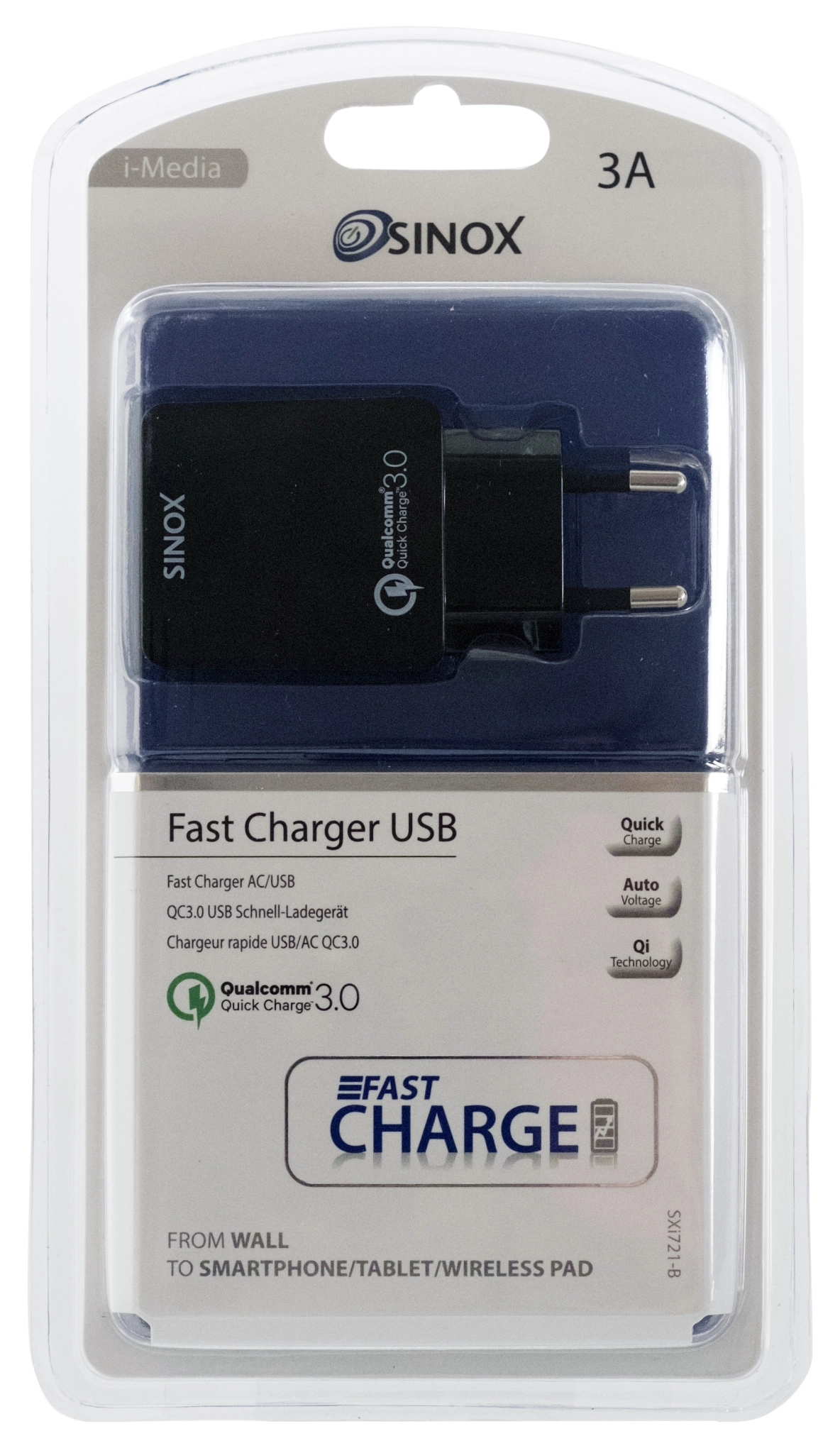 Sinox 230V USB-A oplader 18W. Sort