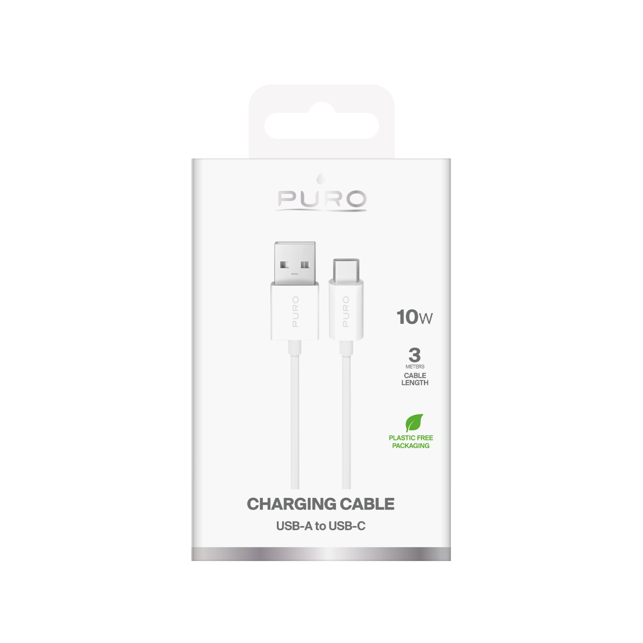 PURO TPE-kabel USB-A til USB-C, 3m, 2.0, 10 W, hvid