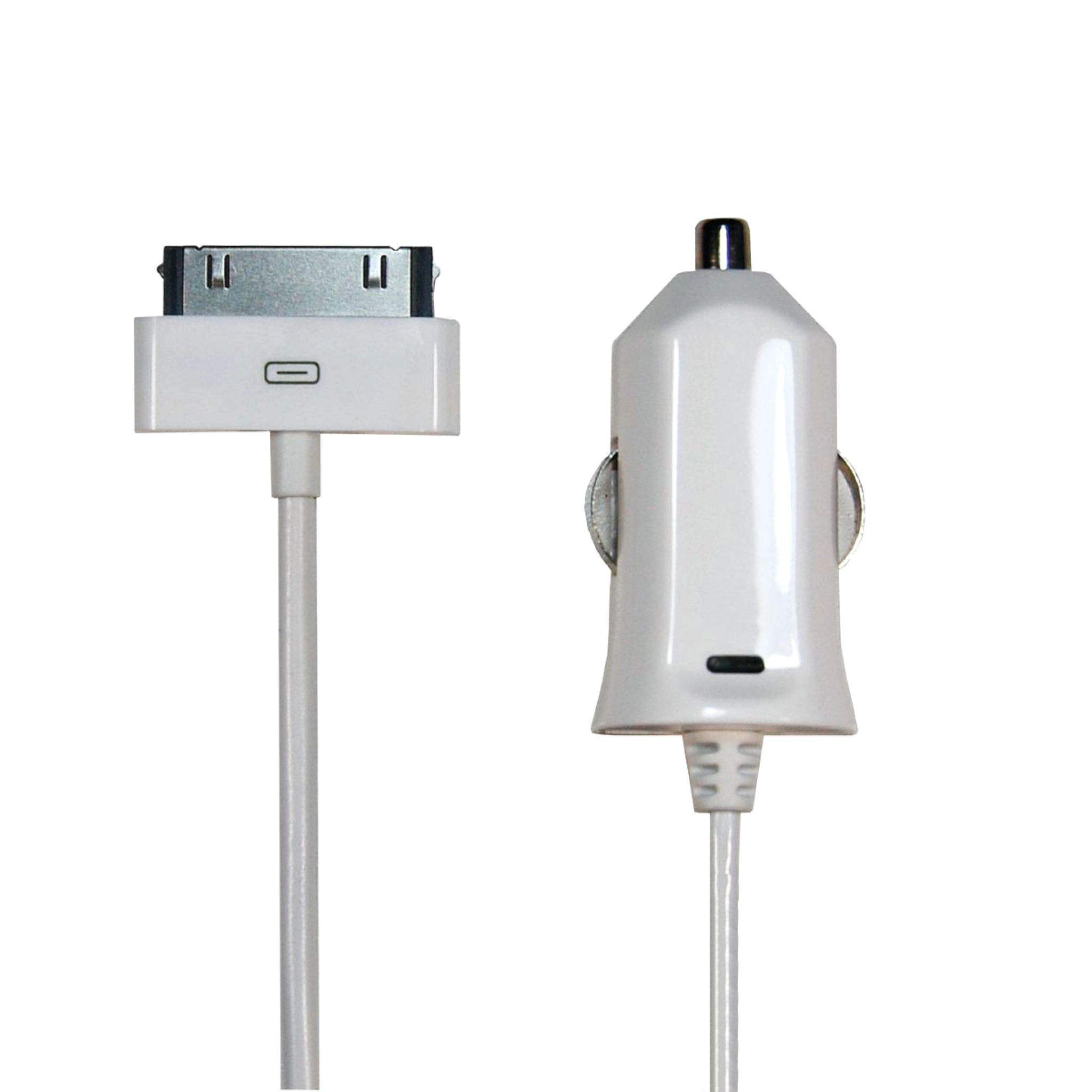 Sinox 12V biloplader m/30-pin+MFI chip 2.1A. 1m. Hvid