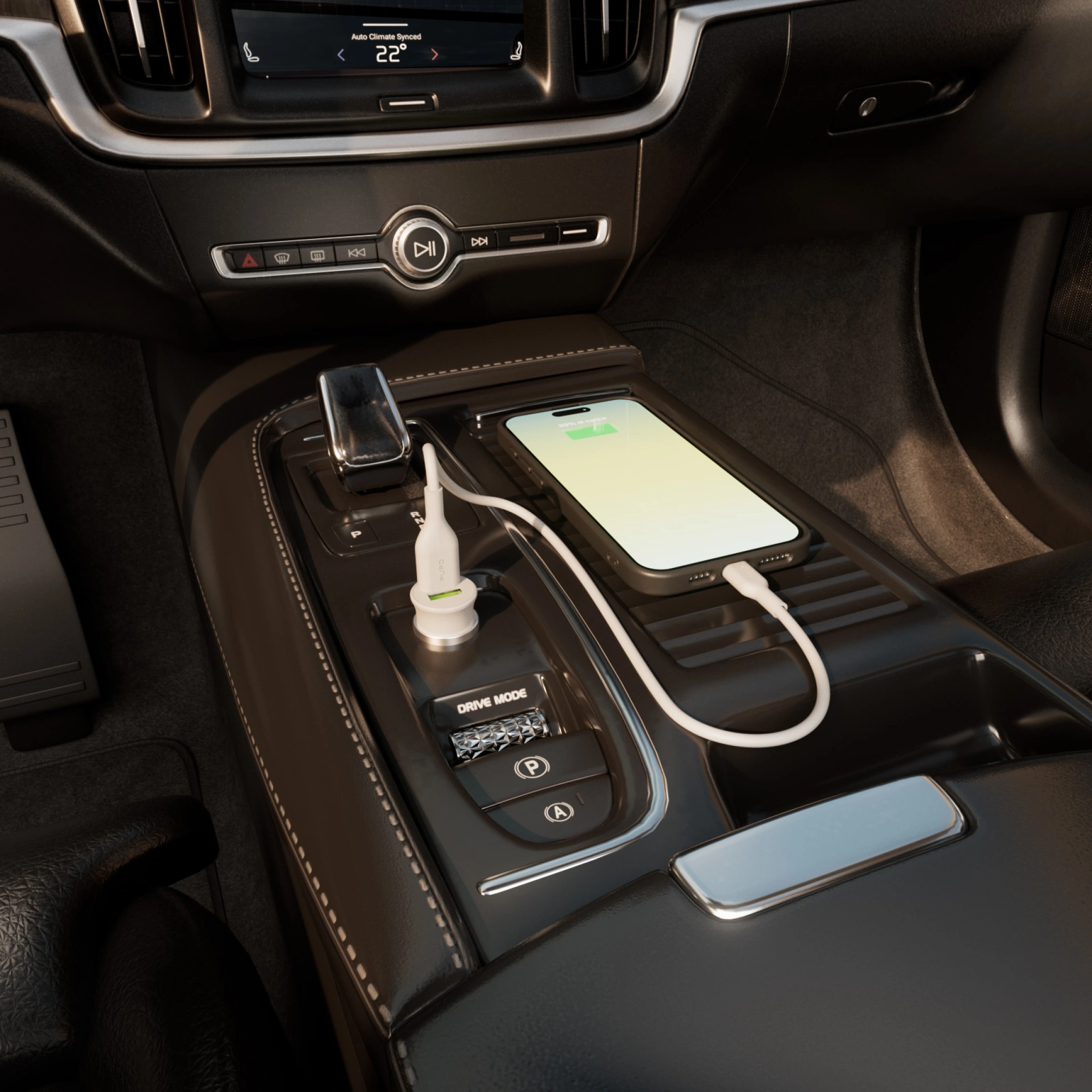PURO Pro Lite biloplader med 2 USB-A-porte. Hvid