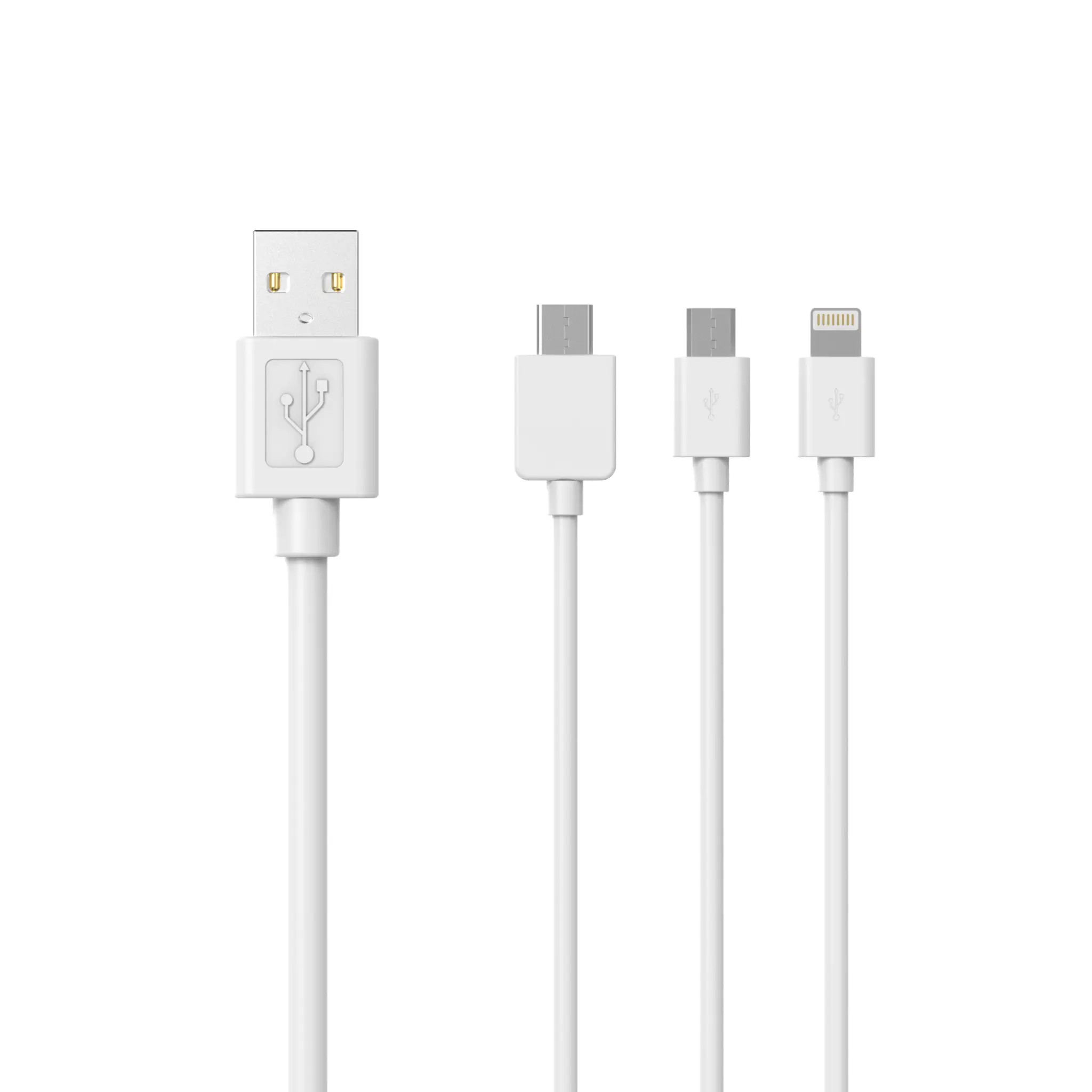 Sinox 3-i-1 kabel med Lightning, USB-C och Micro USB. 1m. Vit