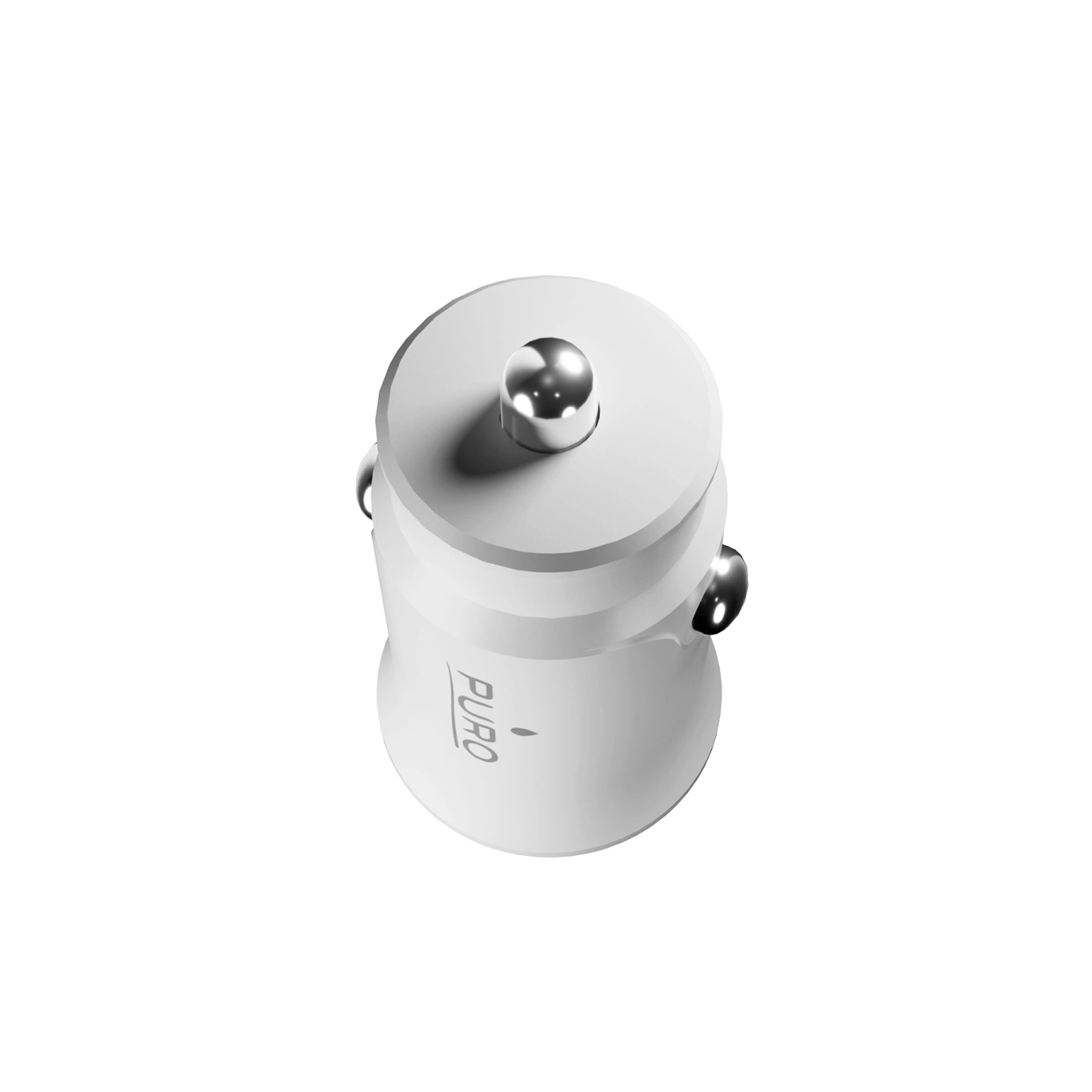 PURO Pro Lite biloplader med 1 USB-A-port og 1 USB-C-port. Hvid
