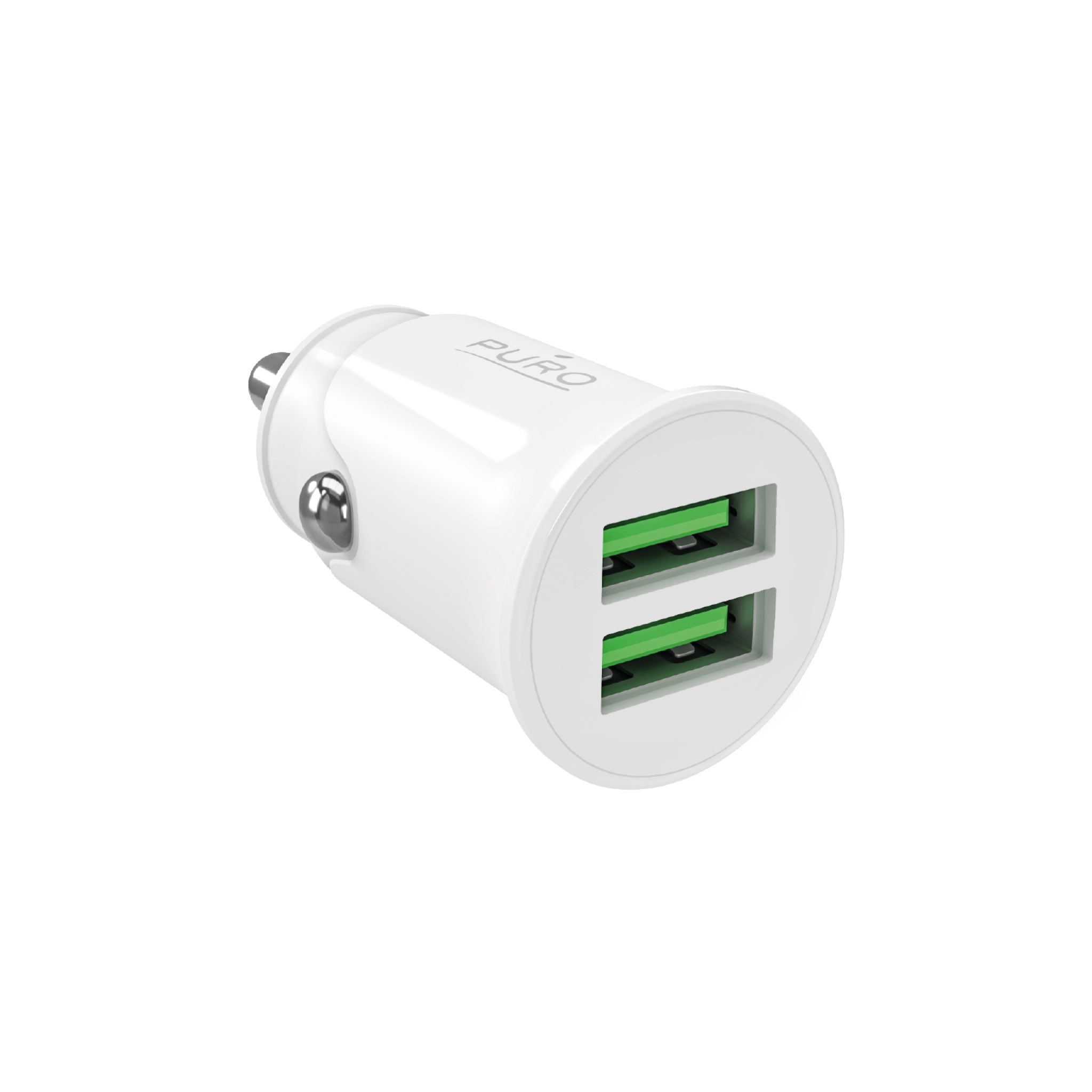 PURO Pro Lite biloplader med 2 USB-A-porte. Hvid